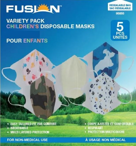 Fusion Children's Disposable Face Masks, Pack Of 5CT - 10 Packs