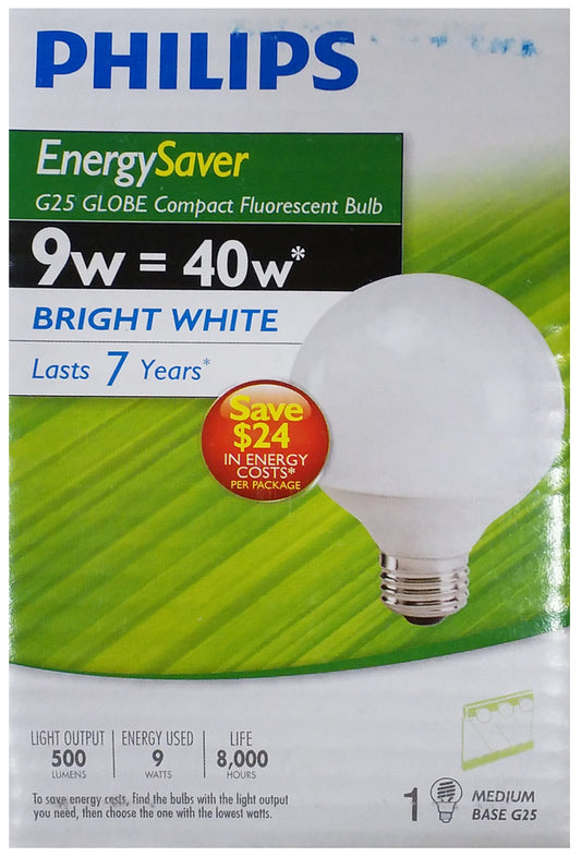 PHILIPS EnergySaver G25 Globe CFL 9W Bulb