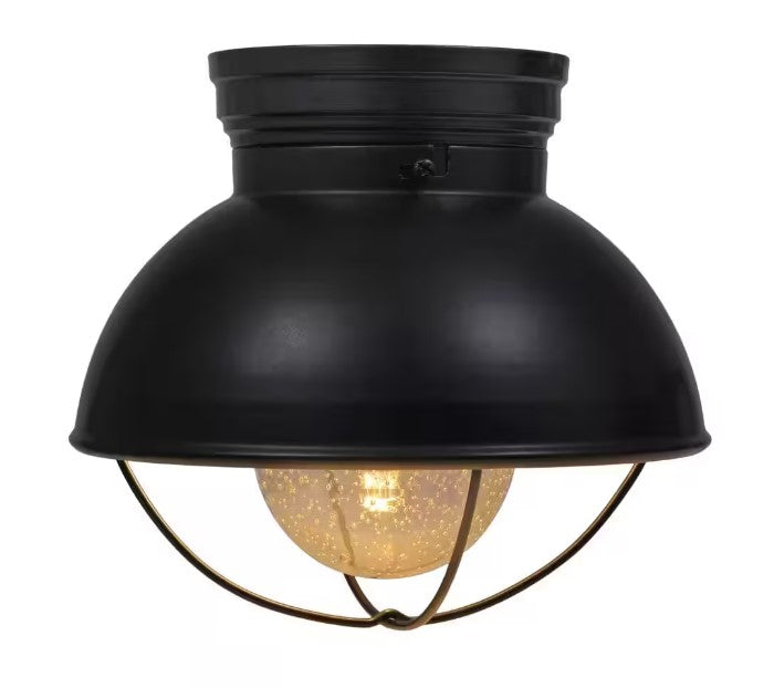 Sylvania Vintage Beverly Semi-Flush Mount LED Barn Cage Light Fixture, Black