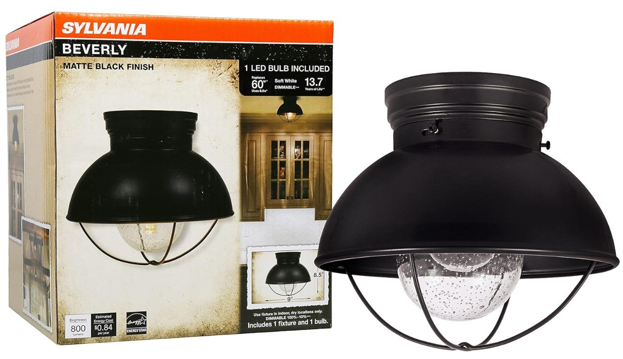 Sylvania Vintage Beverly Semi-Flush Mount LED Barn Cage Light Fixture, Black